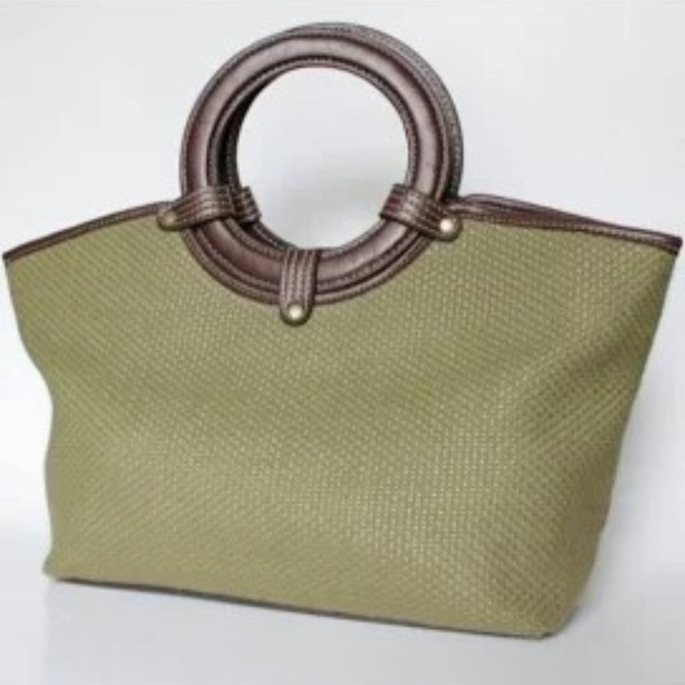 Green Faux Straw Lightweight Handbag-Croft and Barrow